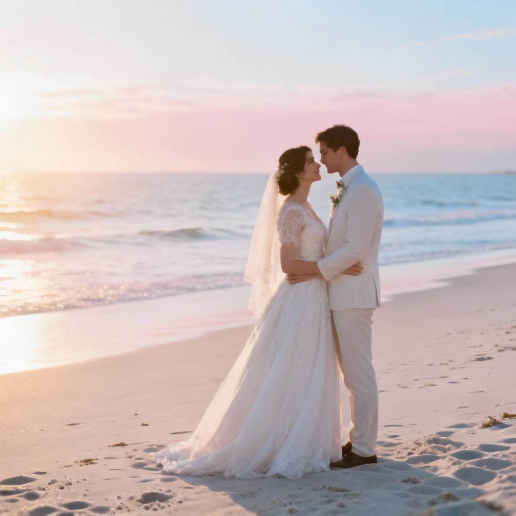 AI removes tourists from beach wedding photo