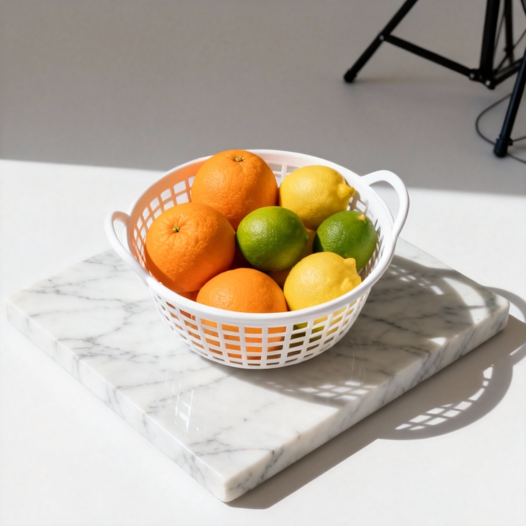 AI flat lay citrus fruit basket on marble