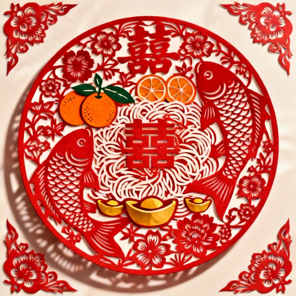 Traditional paper-cut style Yu Sheng platter