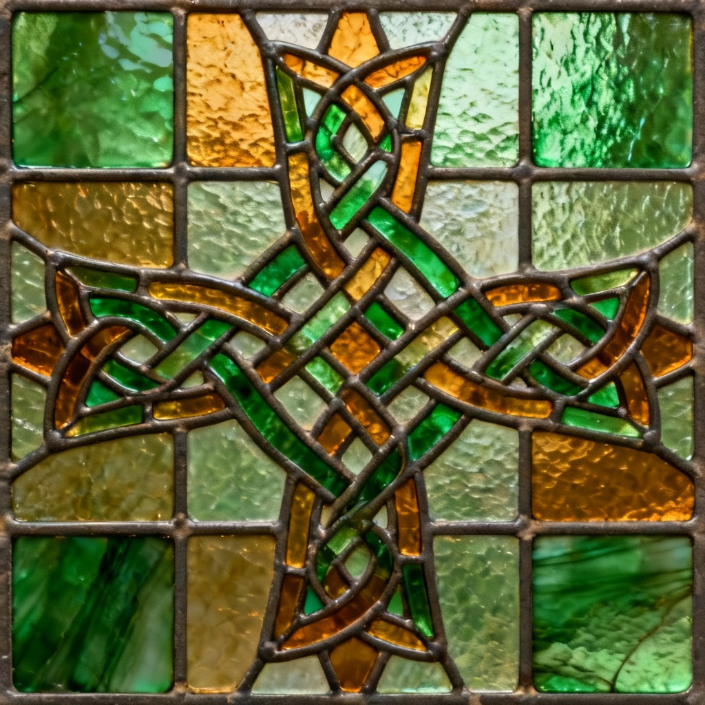 AI Celtic knot cross stained glass pattern