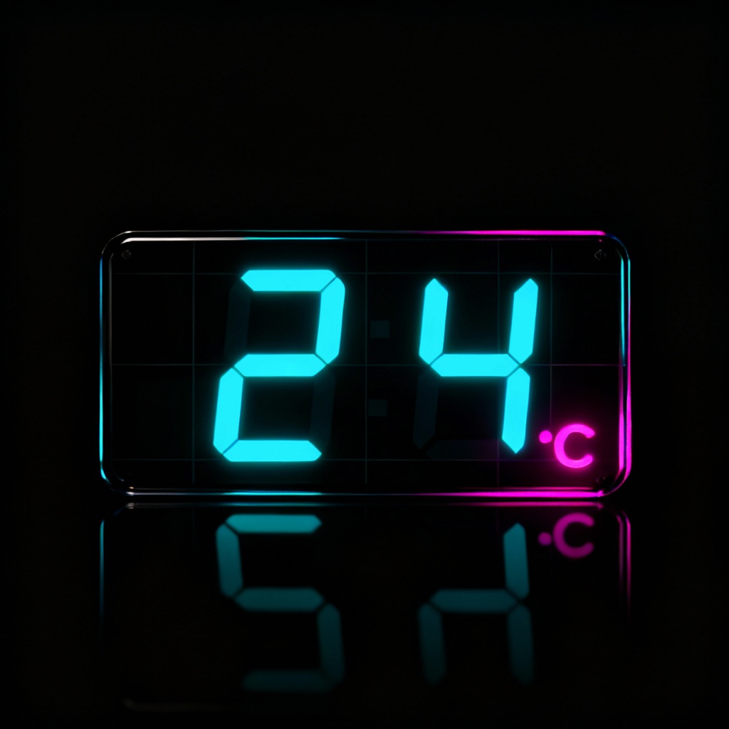 AI neon digital clock face with seven-segment numerals