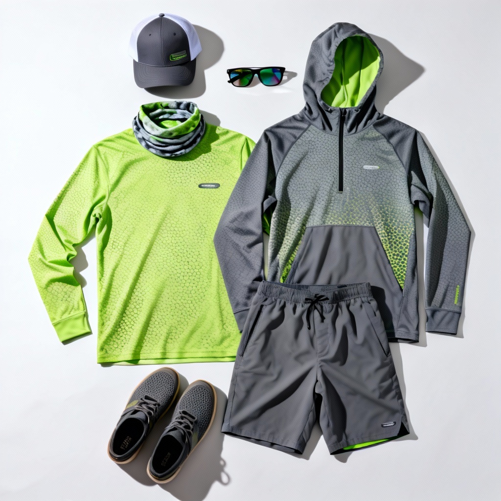 AI bass fishing performance outfit flat lay