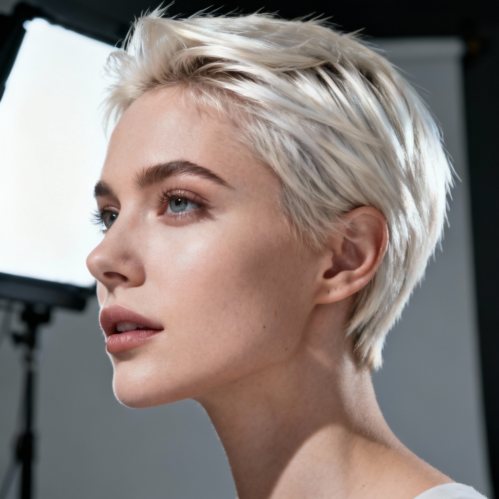 AI platinum blonde pixie cut color change
