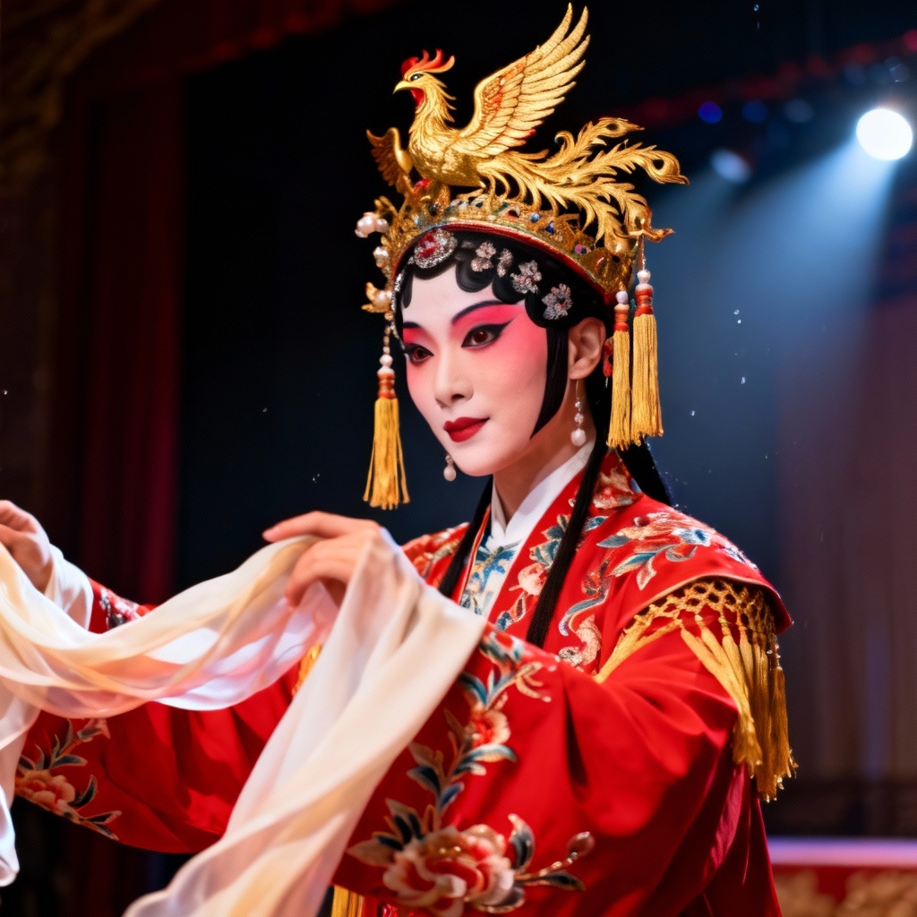 AI-generated Peking Opera dan portrait with phoenix coronet and red robe