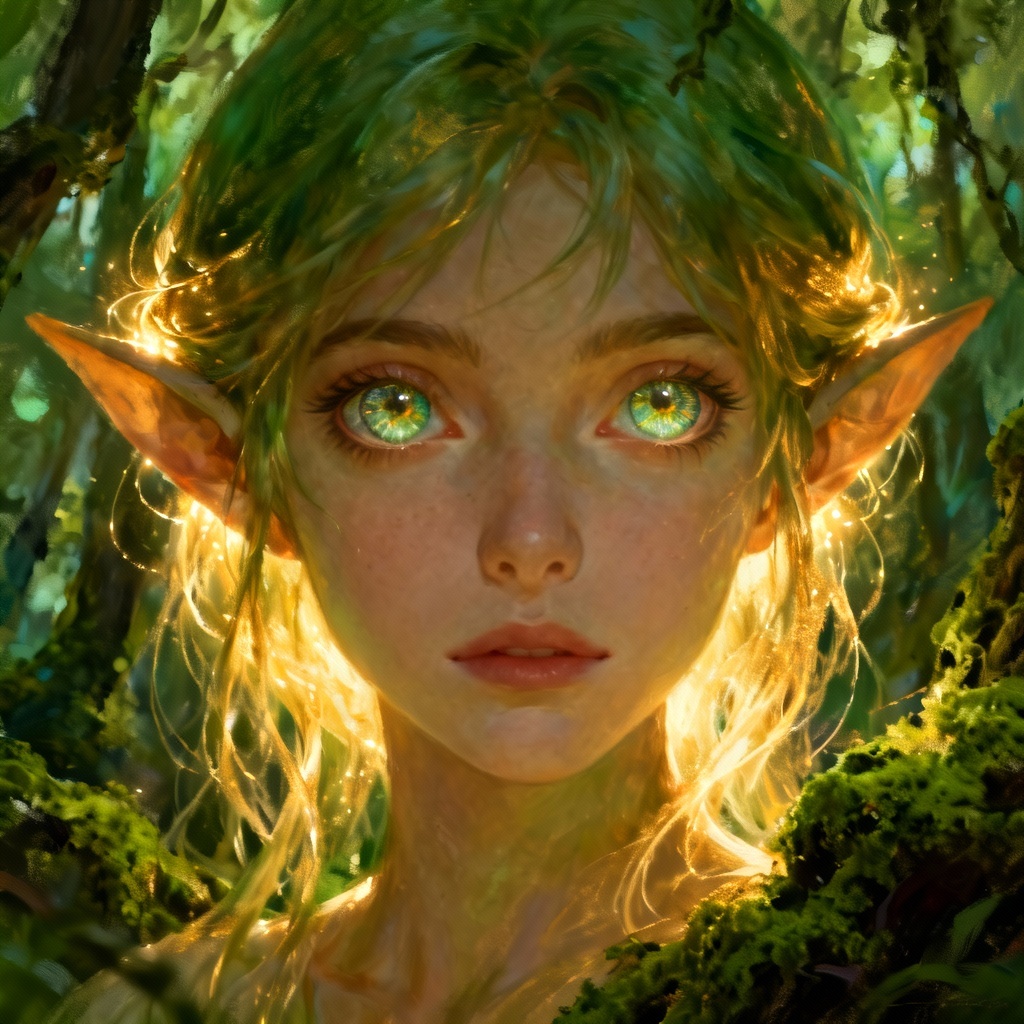 Fantasy elf with luminous big eyes
