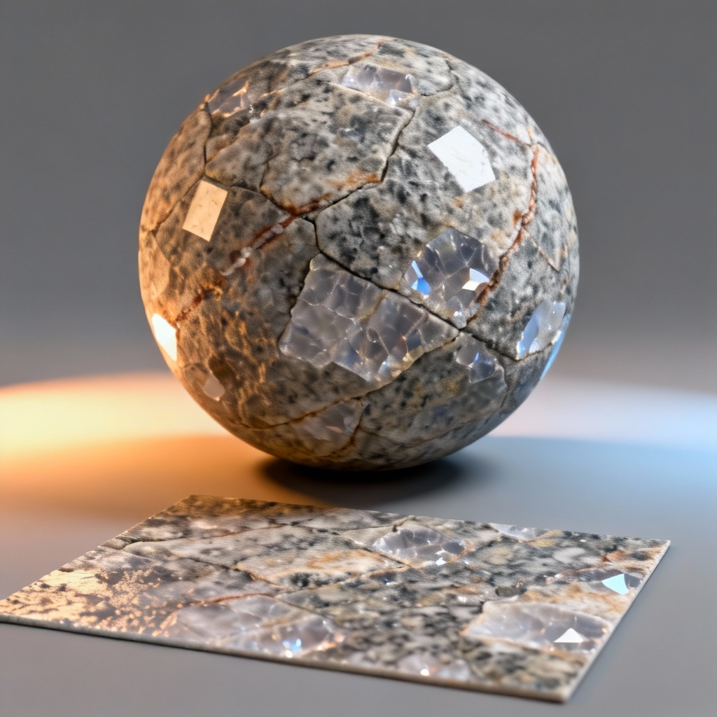 Seamless AI stone texture maps previewed on shader ball and flat swatch