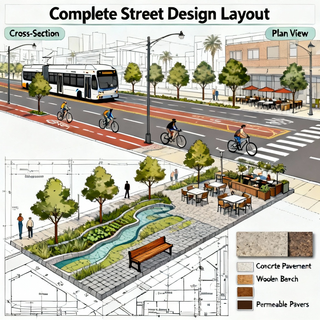 AI complete street section and plan