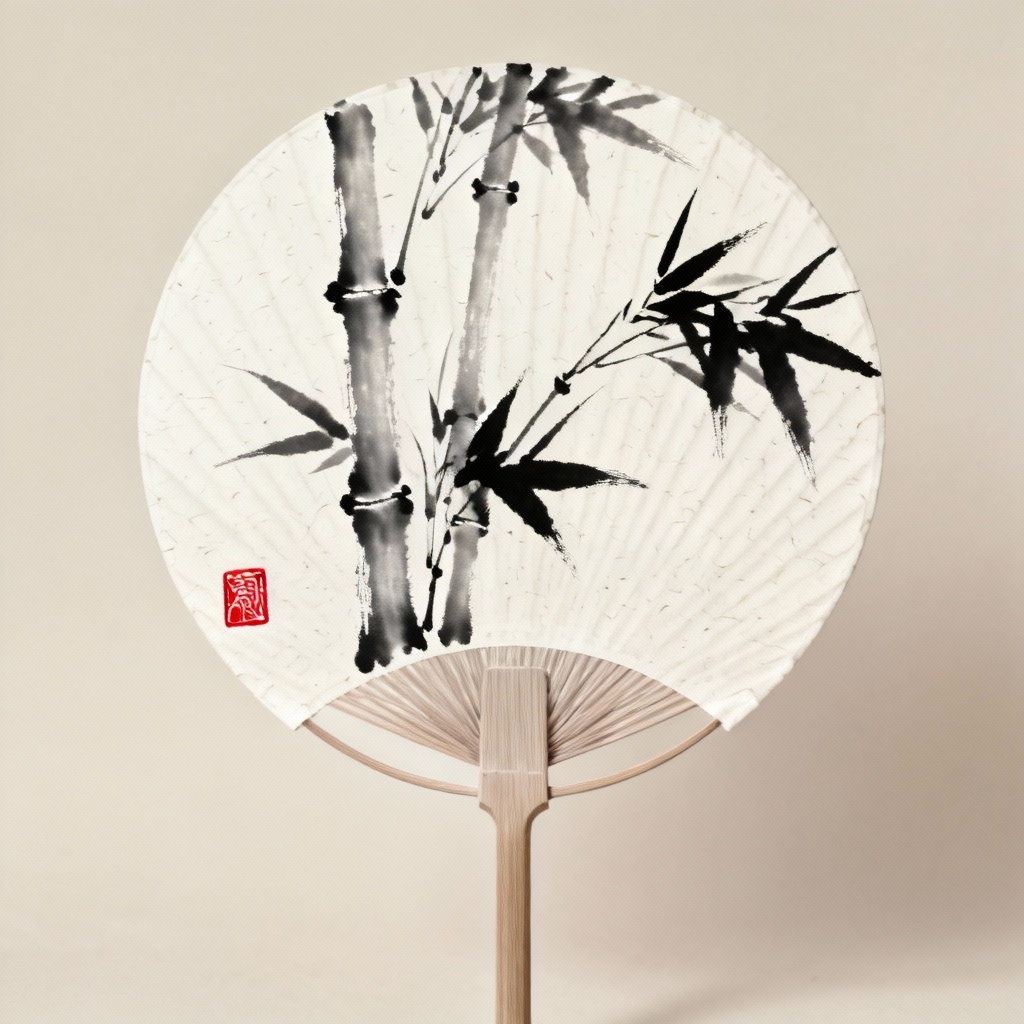 AI sumi-e bamboo uchiwa fan