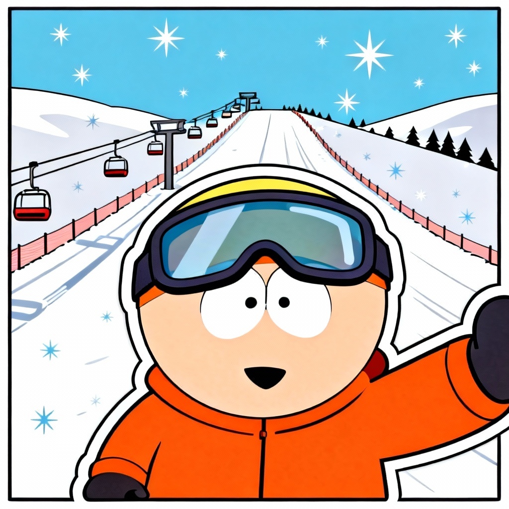 AI South Park style ski scene