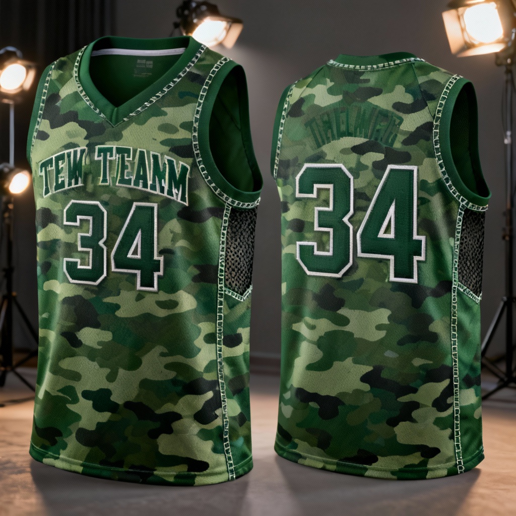 Green digital camo basketball jersey front and back
