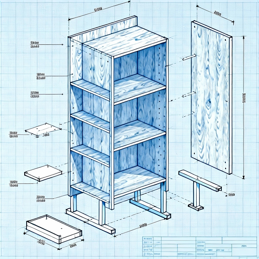 AI blueprint carpentry plan with measurements and tools
