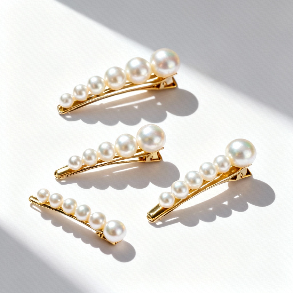 AI pearl barrette set on white background