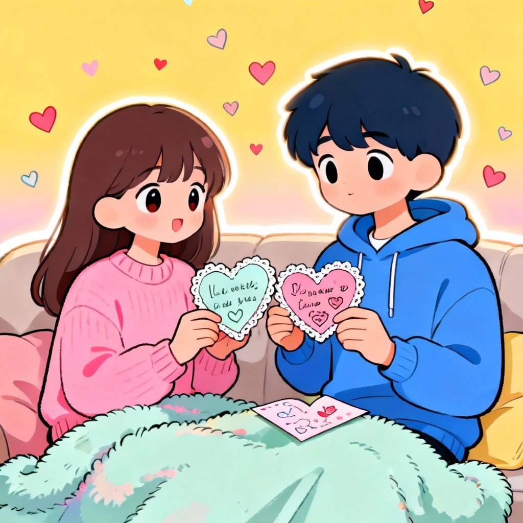 AI pastel valentine couple illustration