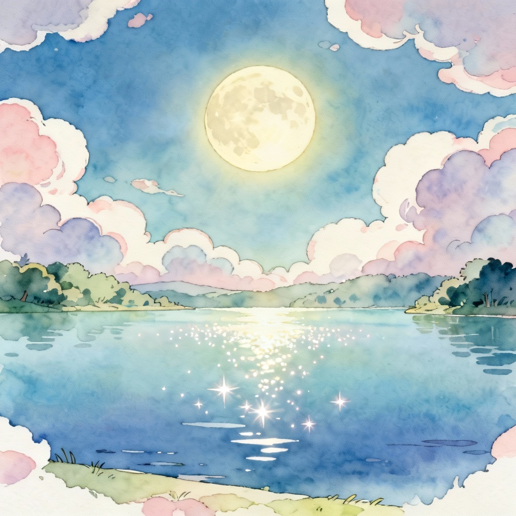 AI anime landscape with a magical full moon