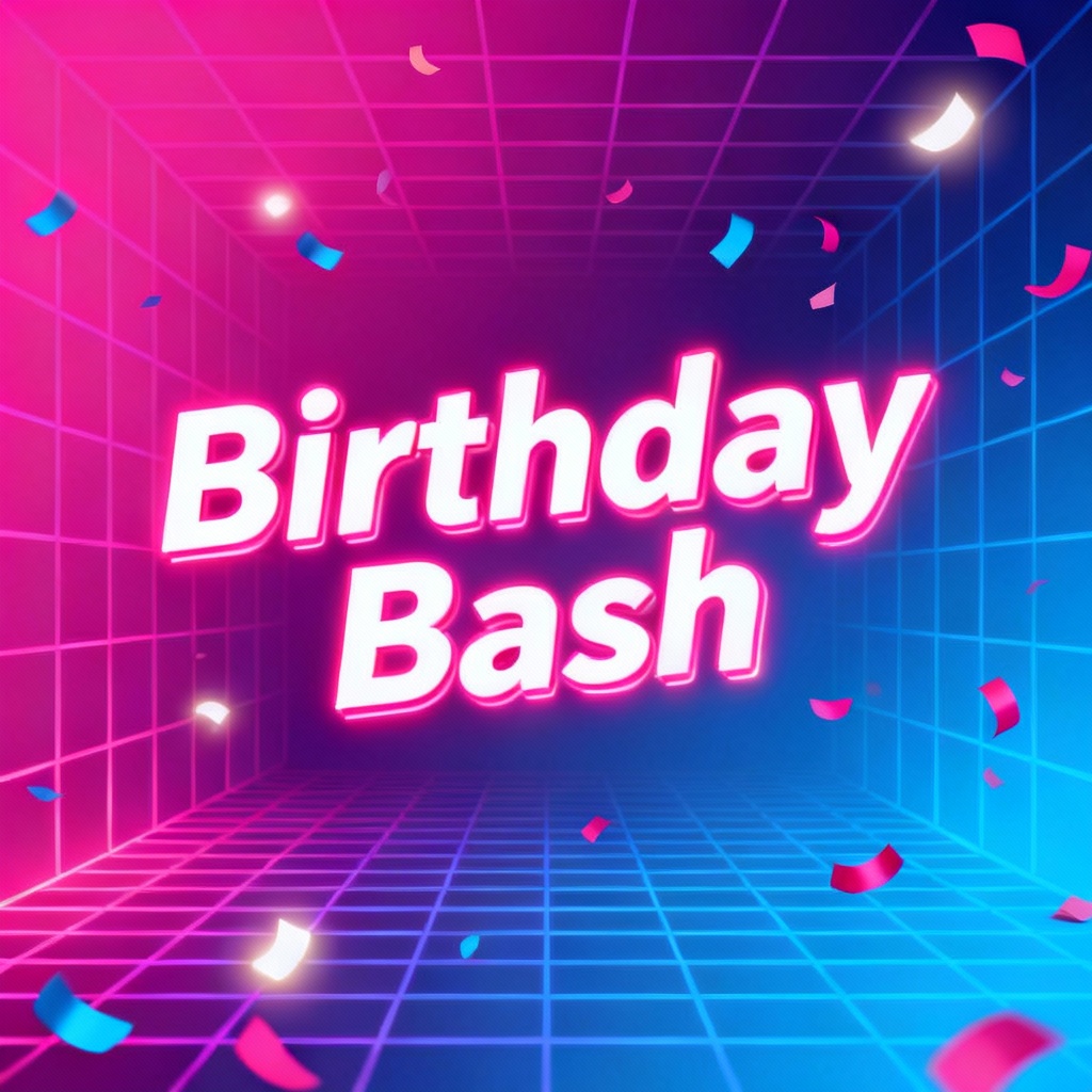 Neon glow AI birthday poster with retro synthwave style