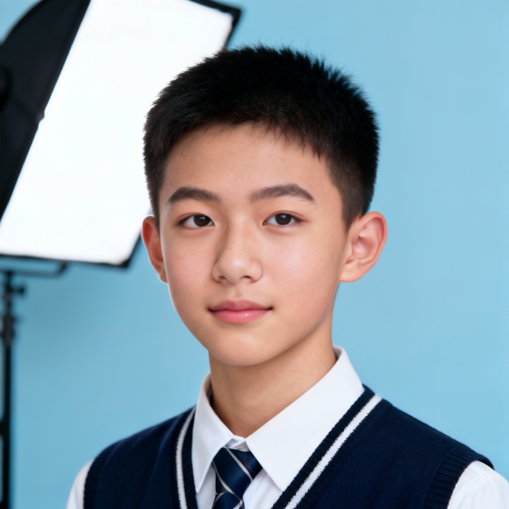 AI minimal yearbook portrait on pastel blue background