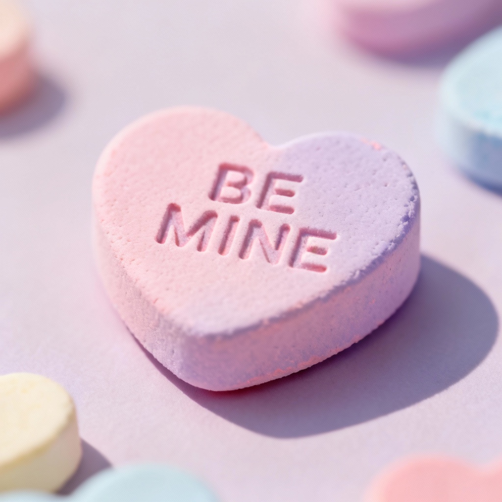 AI pastel candy heart with embossed message