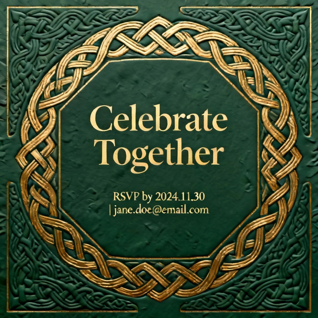 AI invitation with Celtic knot frame for St Patrick's Day