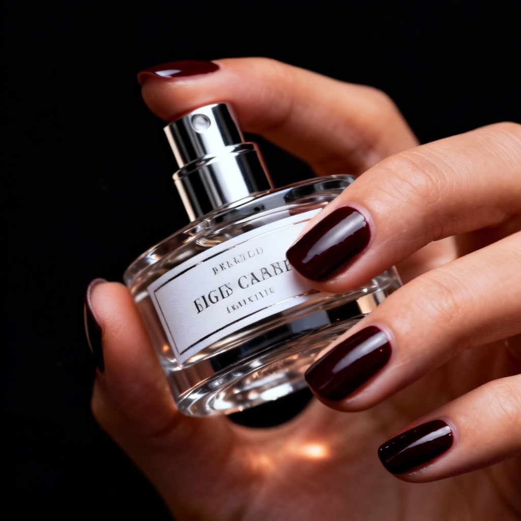 AI perfume bottle held in hand close-up