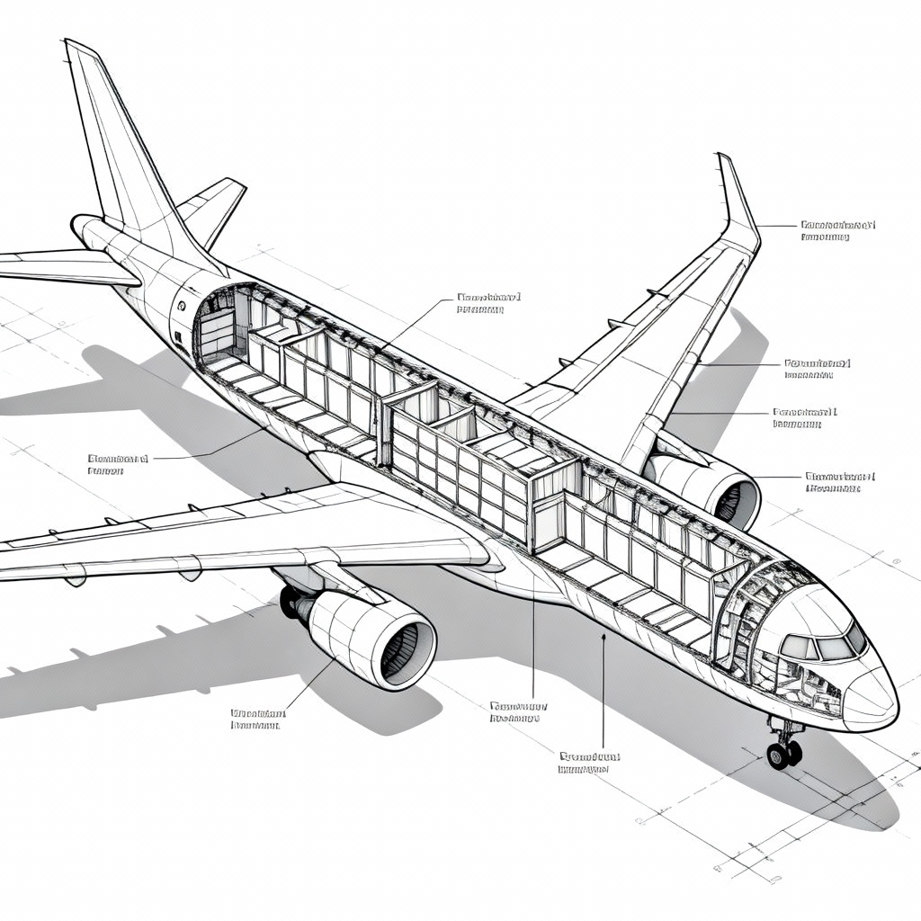 AI technical cutaway of cargo aircraft fuselage