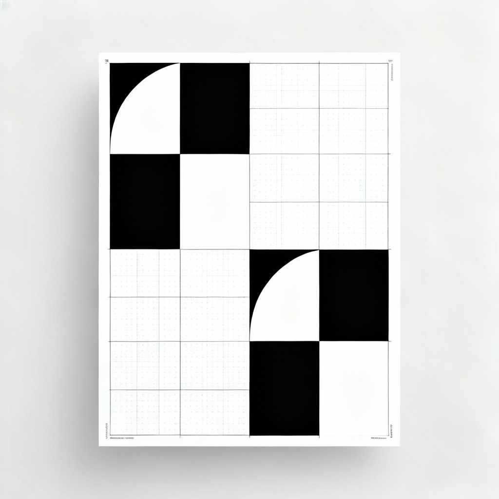 Minimalist black and white geometric poster with generous white space