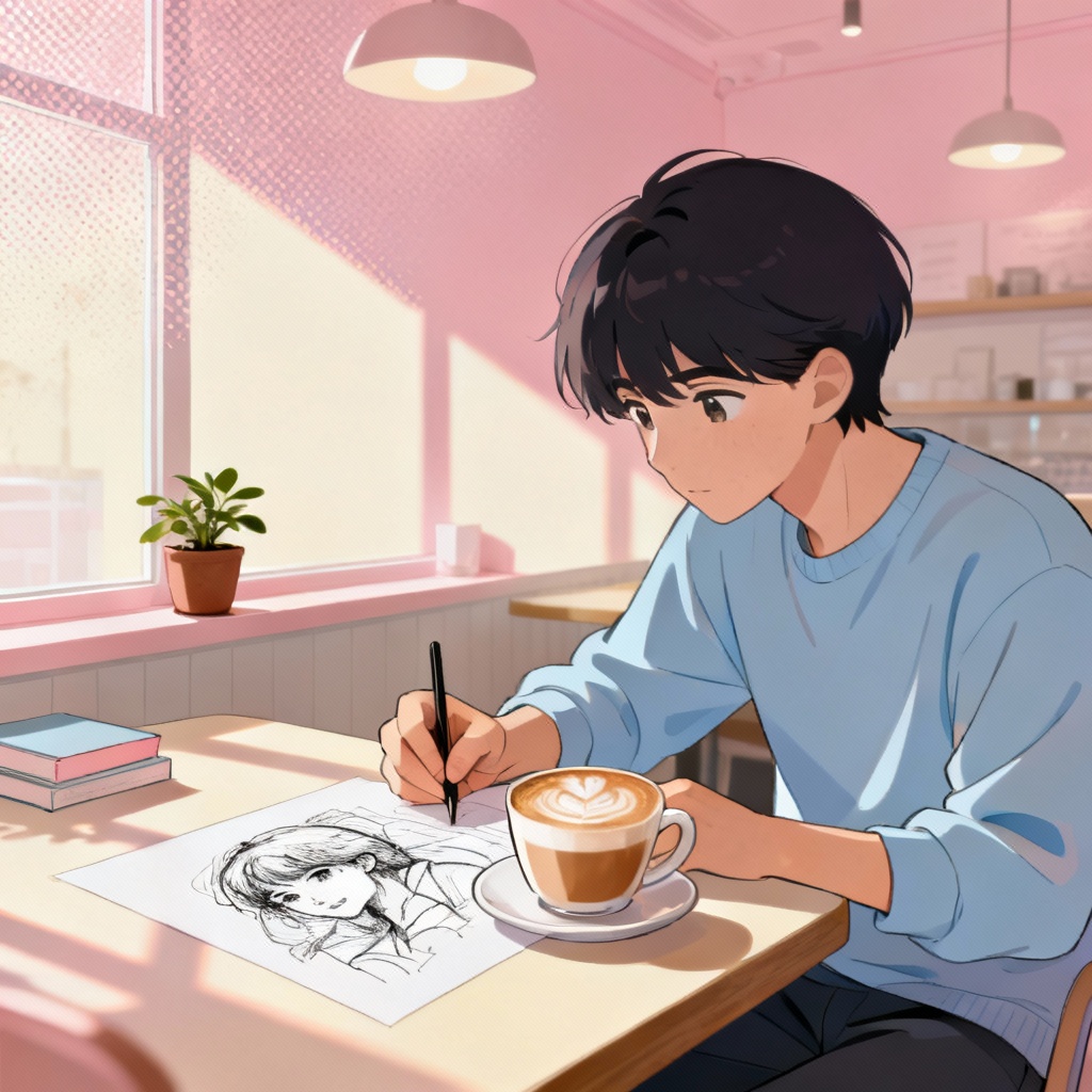 AI manhwa slice of life cafe moment with latte art