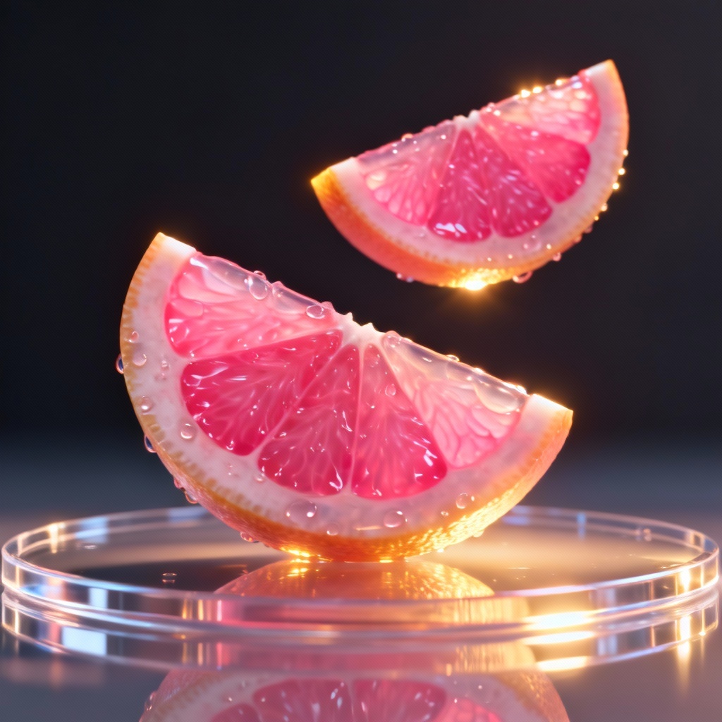 AI 3D render of sliced grapefruit floating