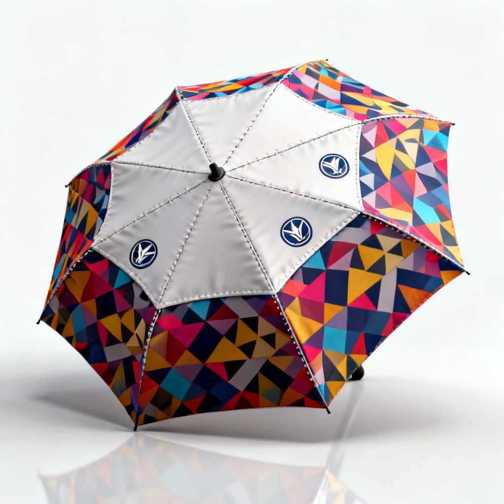 AI umbrella product mockup with custom pattern and logo