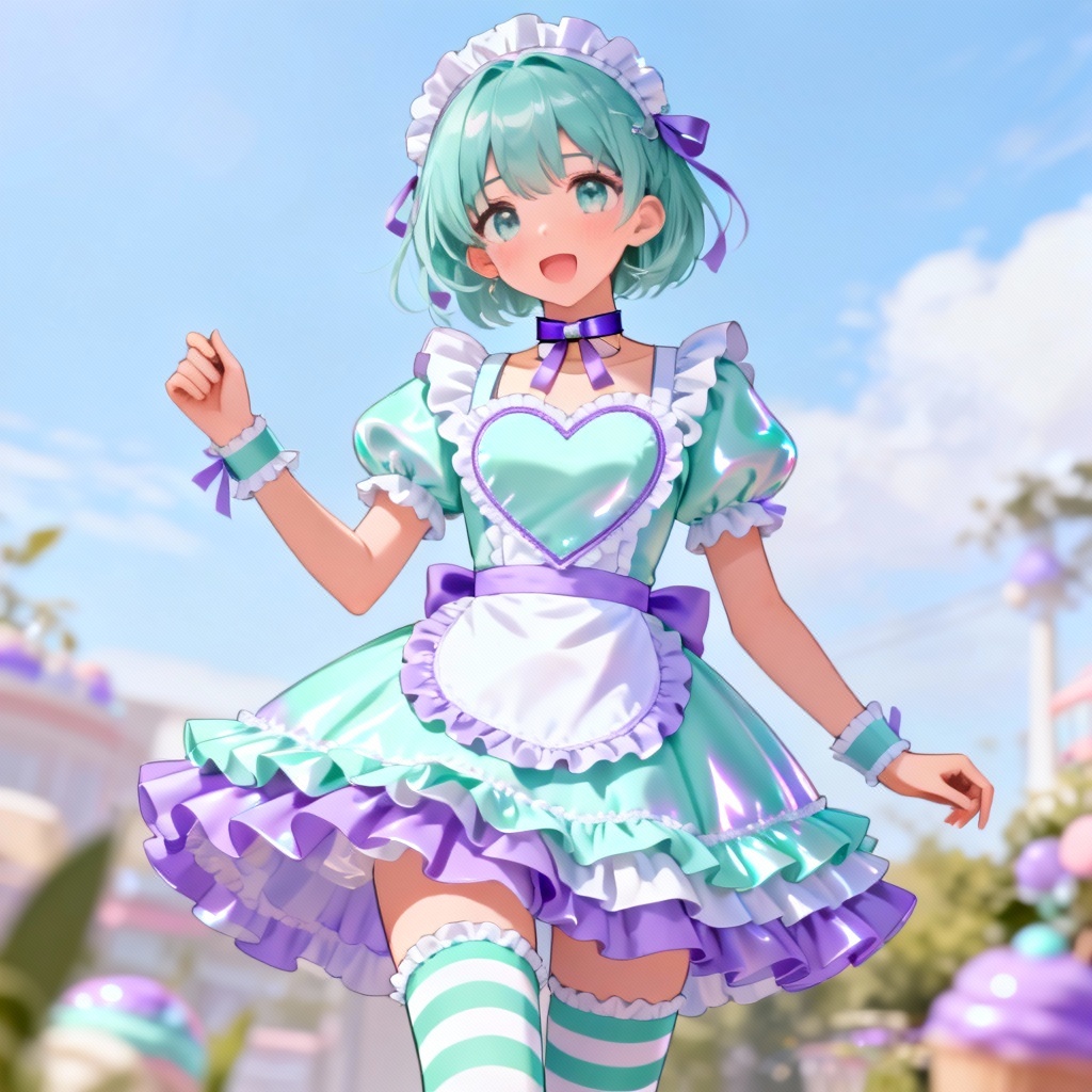 AI kawaii maid café dress in pastel colors with frills