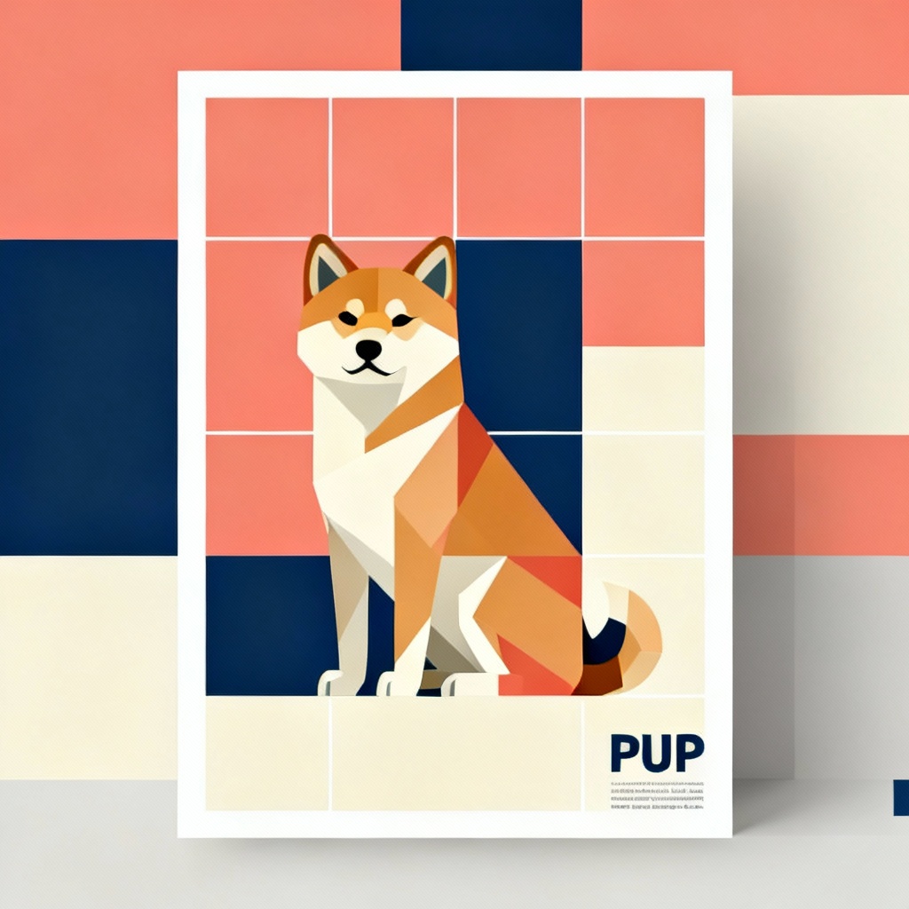 AI minimalist geometric dog poster with bold shapes and typography
