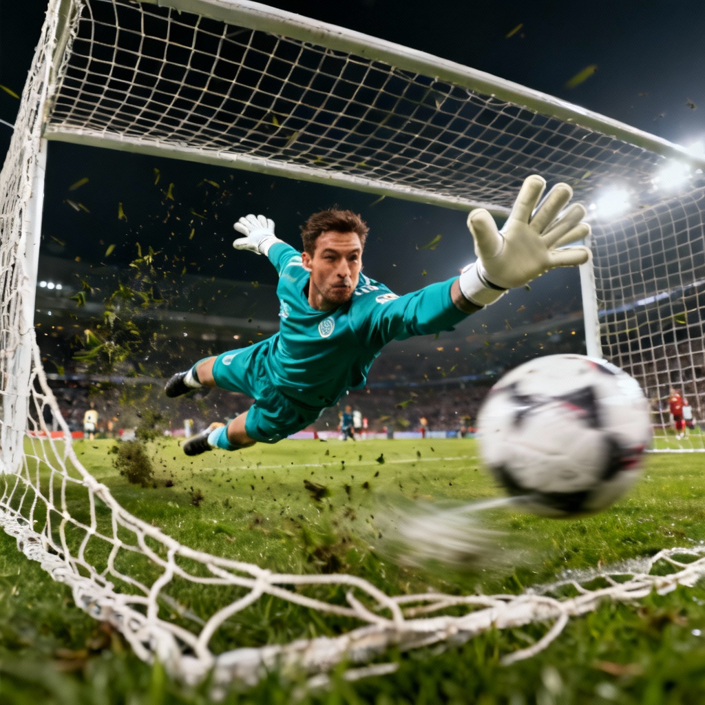 AI goalkeeper diving save