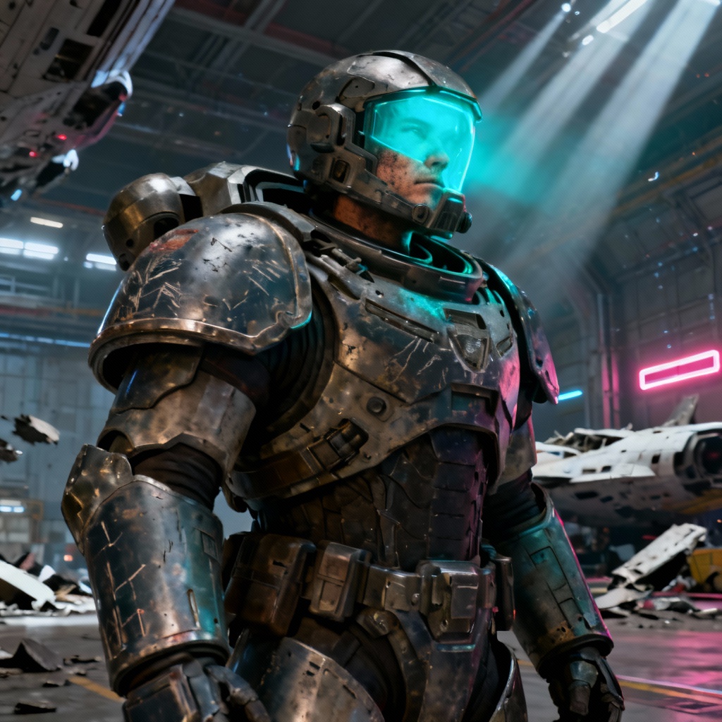 Realistic sci-fi space marine character figure with armor