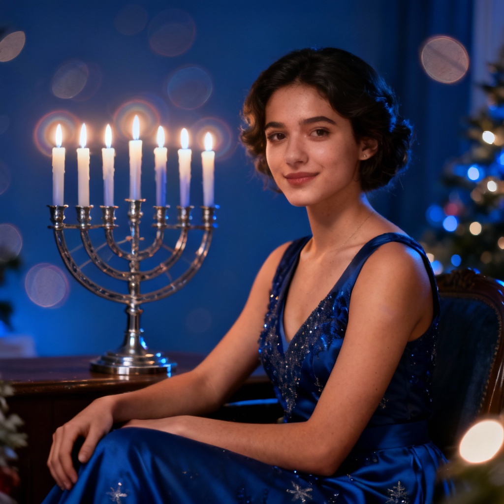 AI Hanukkah candlelight glow effect with menorah highlights