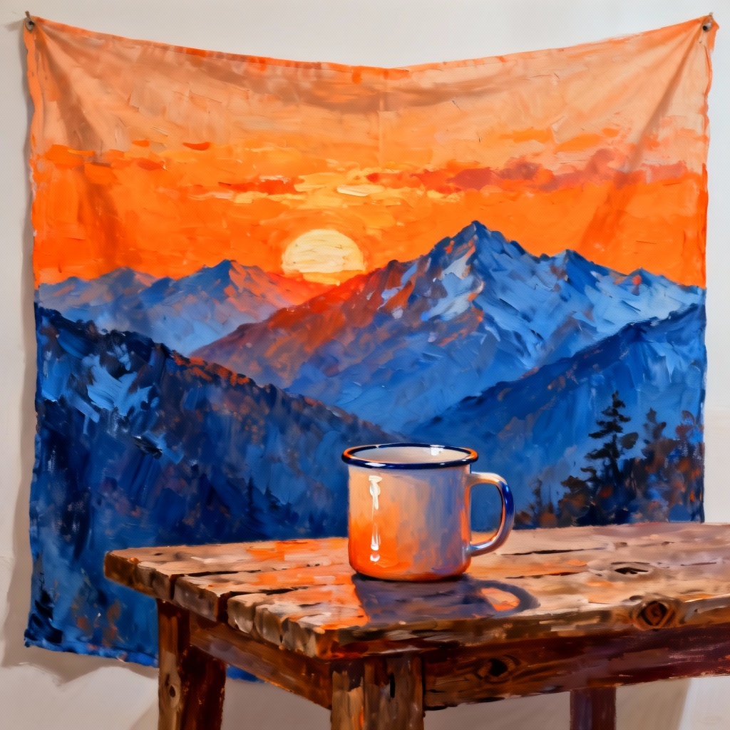 AI mountain landscape art mug for outdoor brand