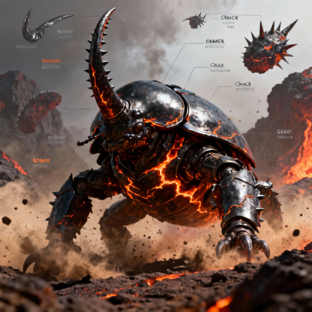 AI Ground Dark Fakemon beetle titan with obsidian shell