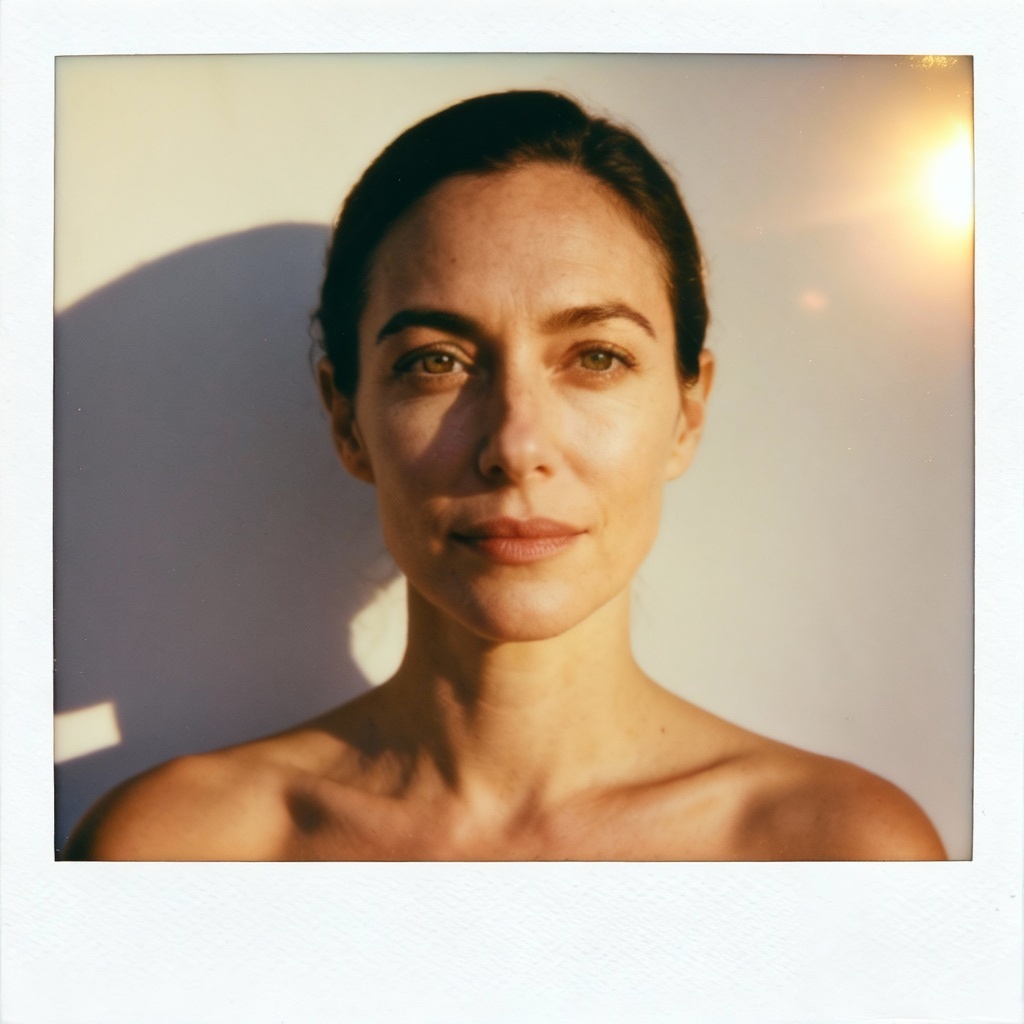 AI polaroid girl on simple studio backdrop