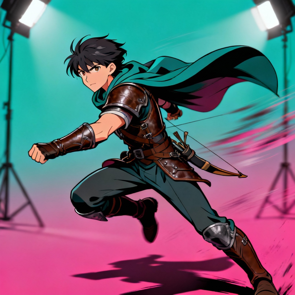 Stylized ranger character figure in dynamic pose with cel-shaded finish