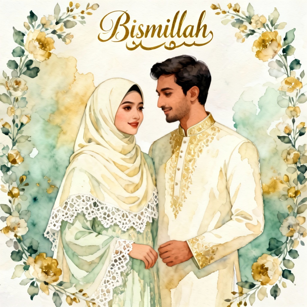 AI illustration for nikah invitation with hijab couple