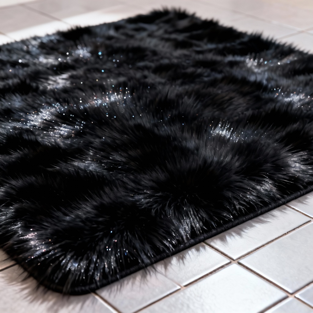 AI seamless sleek black faux fur texture