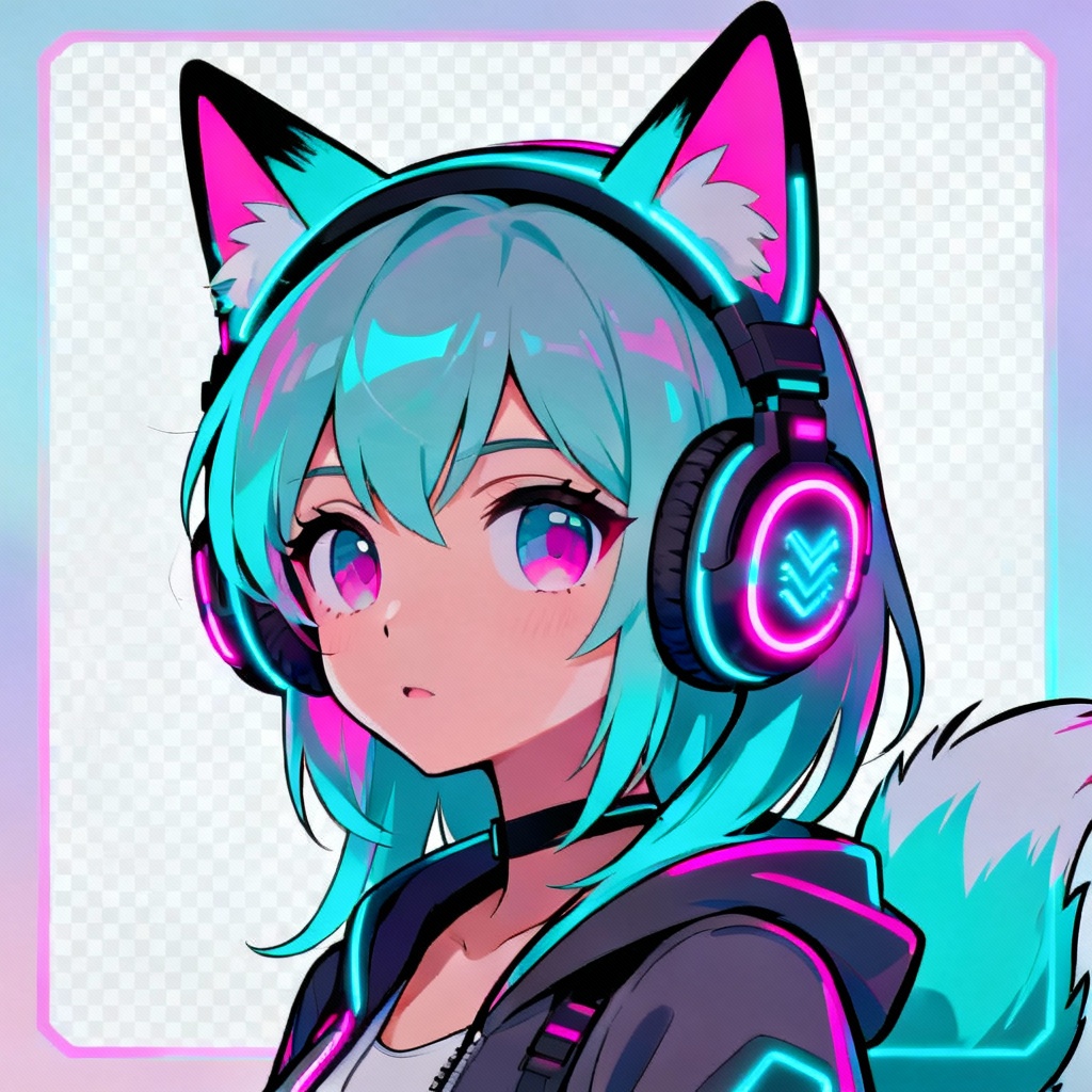 AI VTuber avatar neon fox girl in cyberpunk colors