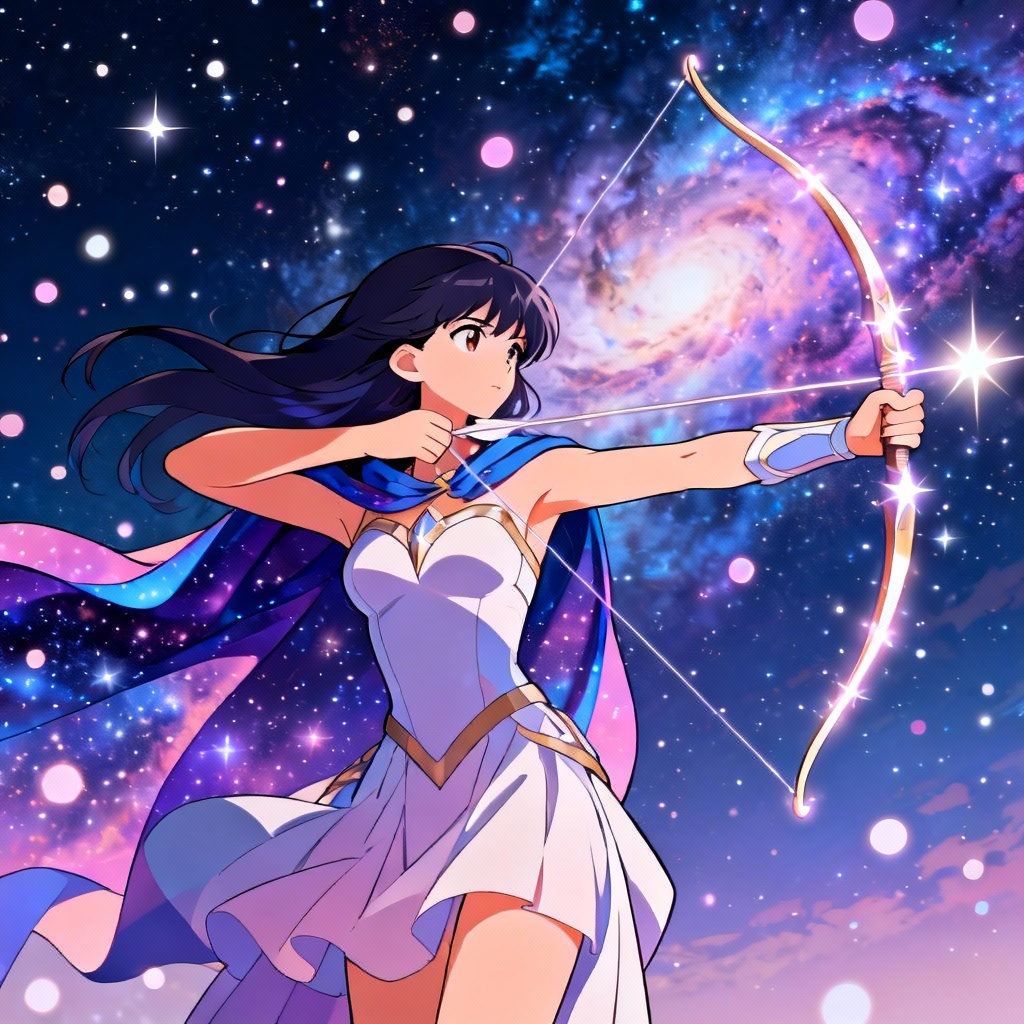AI Female Hero celestial archer with starlight bow