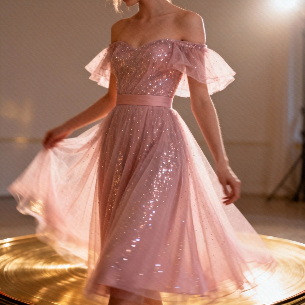 AI Off-Shoulder A-Line Sparkle Gown