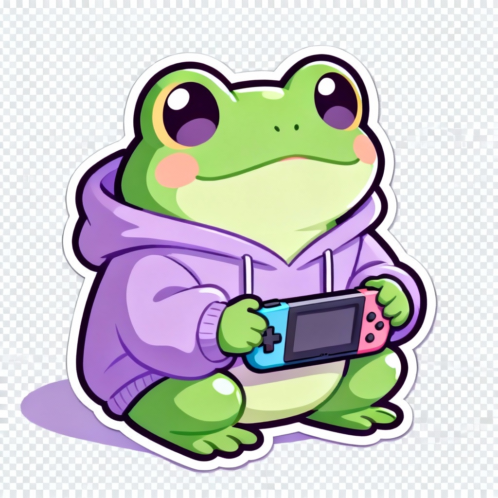 AI Cozy Frog Gamer Sticker with die-cut outline