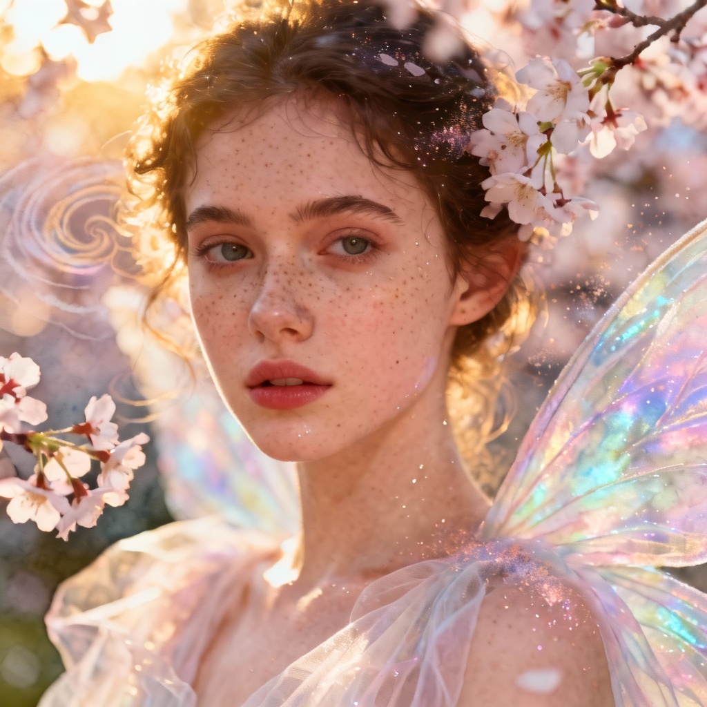 AI spring fantasy portrait of a pastel sakura fairy