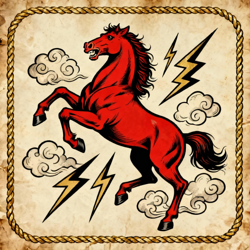 AI tattoo flash style red horse luck design