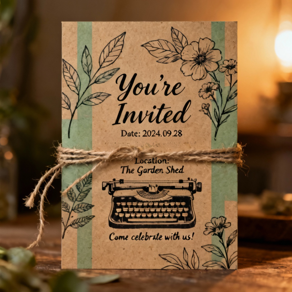 AI rustic kraft botanical invitation card design