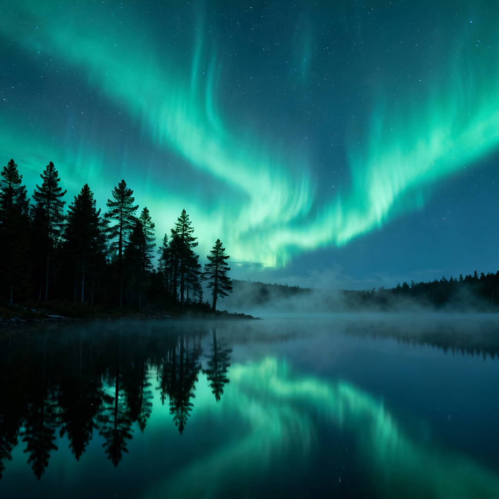 AI Aurora Night Over Lake