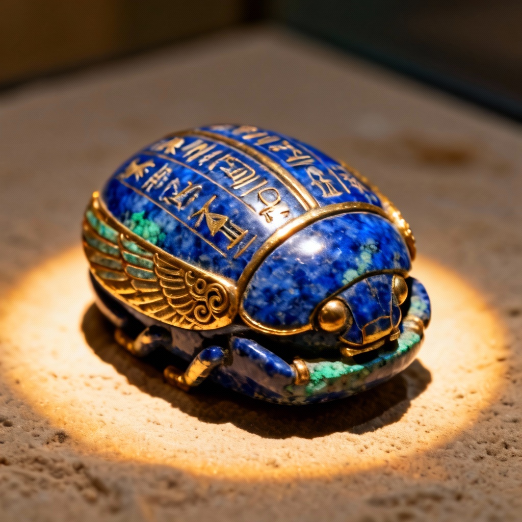 AI macro of a jeweled scarab amulet with gold