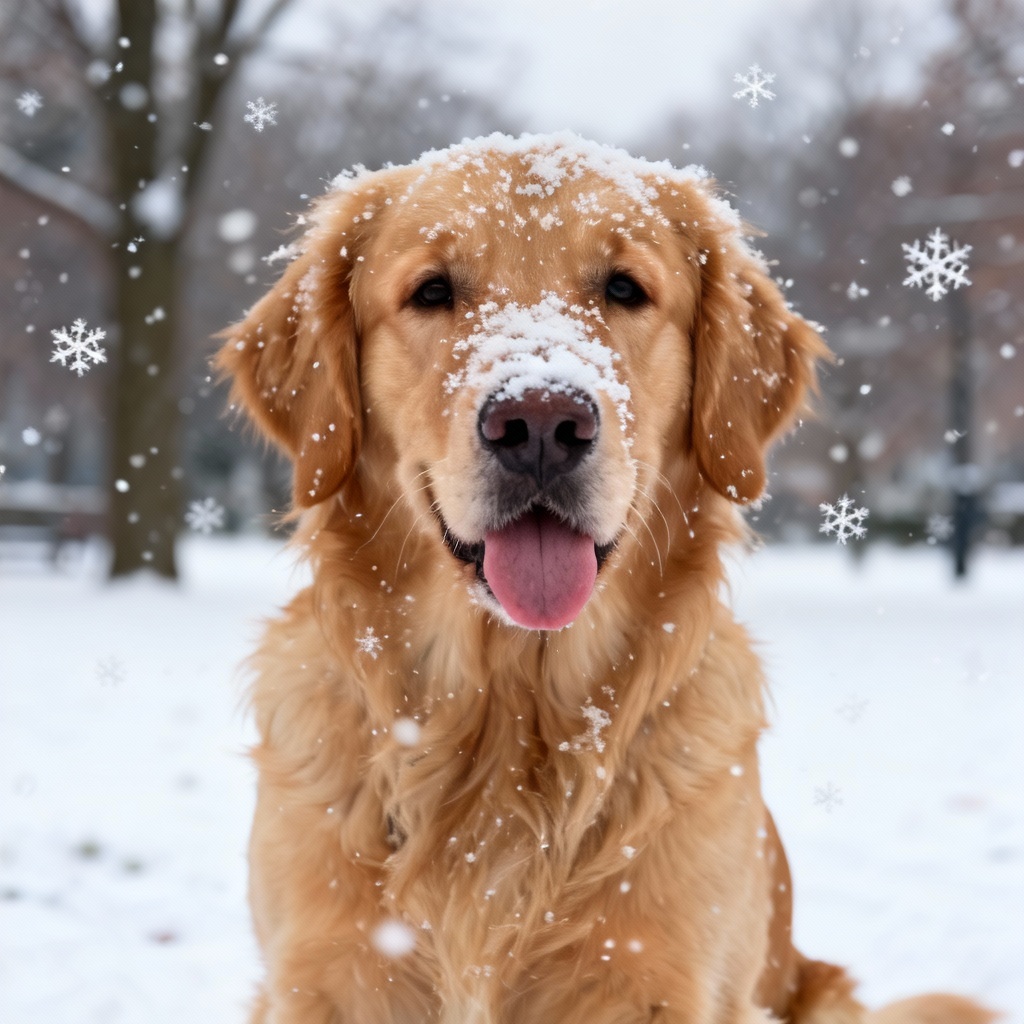 Dog portrait with AI snowflakes