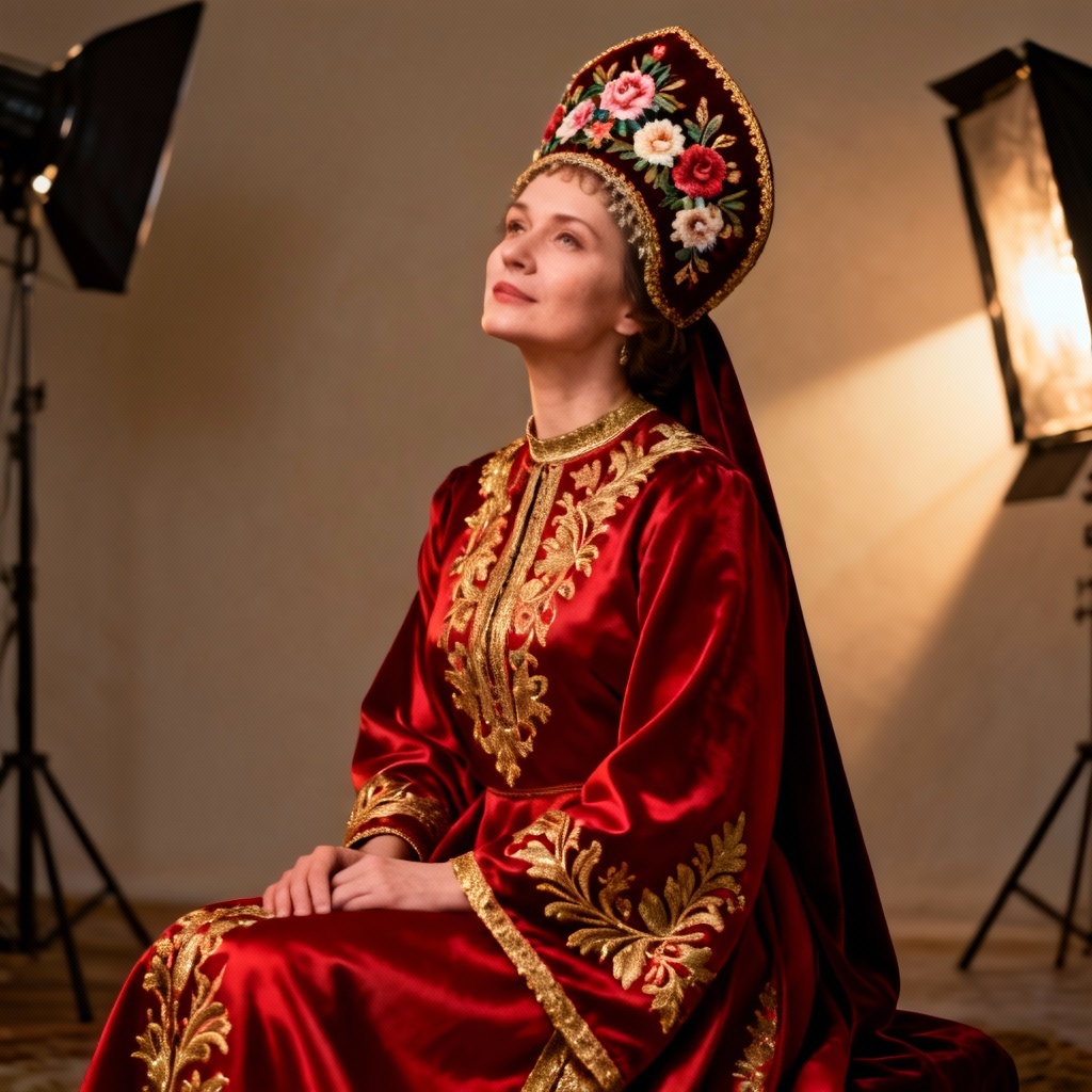 AI Russian girl wearing kokoshnik and sarafan